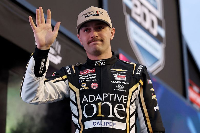 Christian Eckes waves to fans at Darlington.