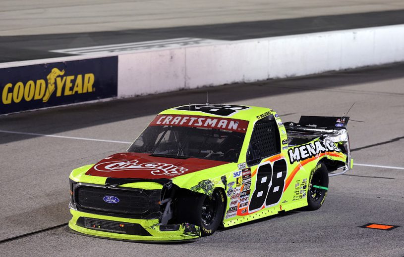 Ty Majeski drives on pit road at Darlington.