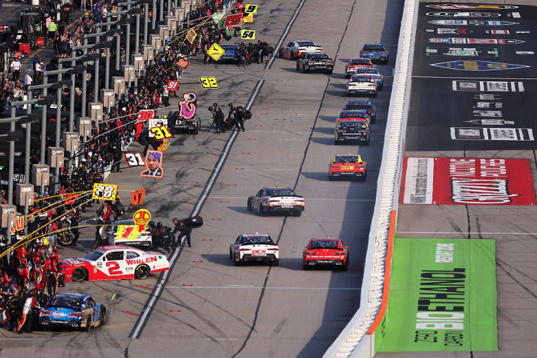 A general view of pit road at Darlington.