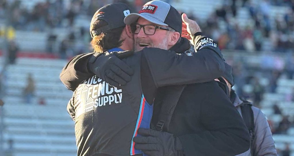 Dale Earnhardt Jr. embraces Lee Pulliam on pit road post-race at Martinsville Speedway