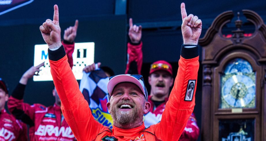 Justin Allgaier celebrates in Victory Lane at Martinsville.