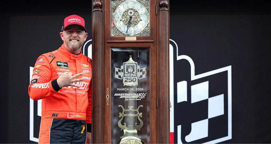 Justin Allgaier celebrates in Victory Lane at Martinsville.