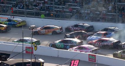 Wallace bumps Hocevar, triggers late multicar pileup