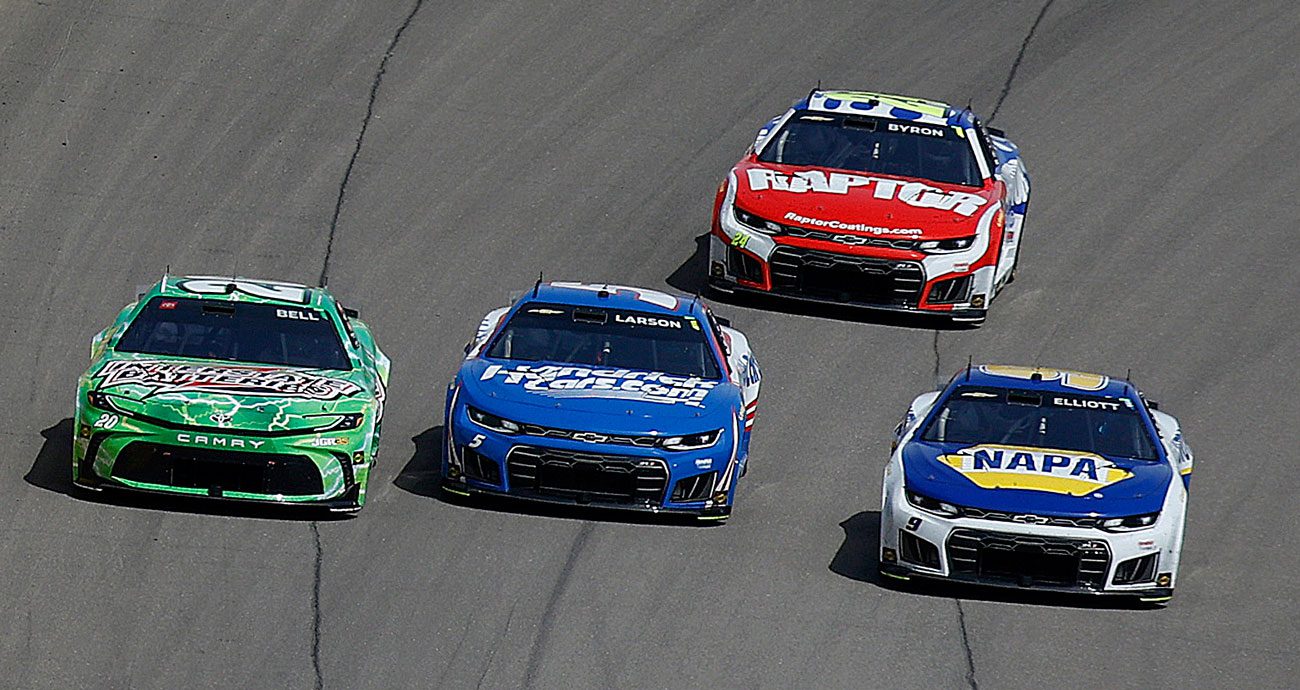 Christopher Bell, Kyle Larson, Chase Elliott and William Byron race at Las Vegas.