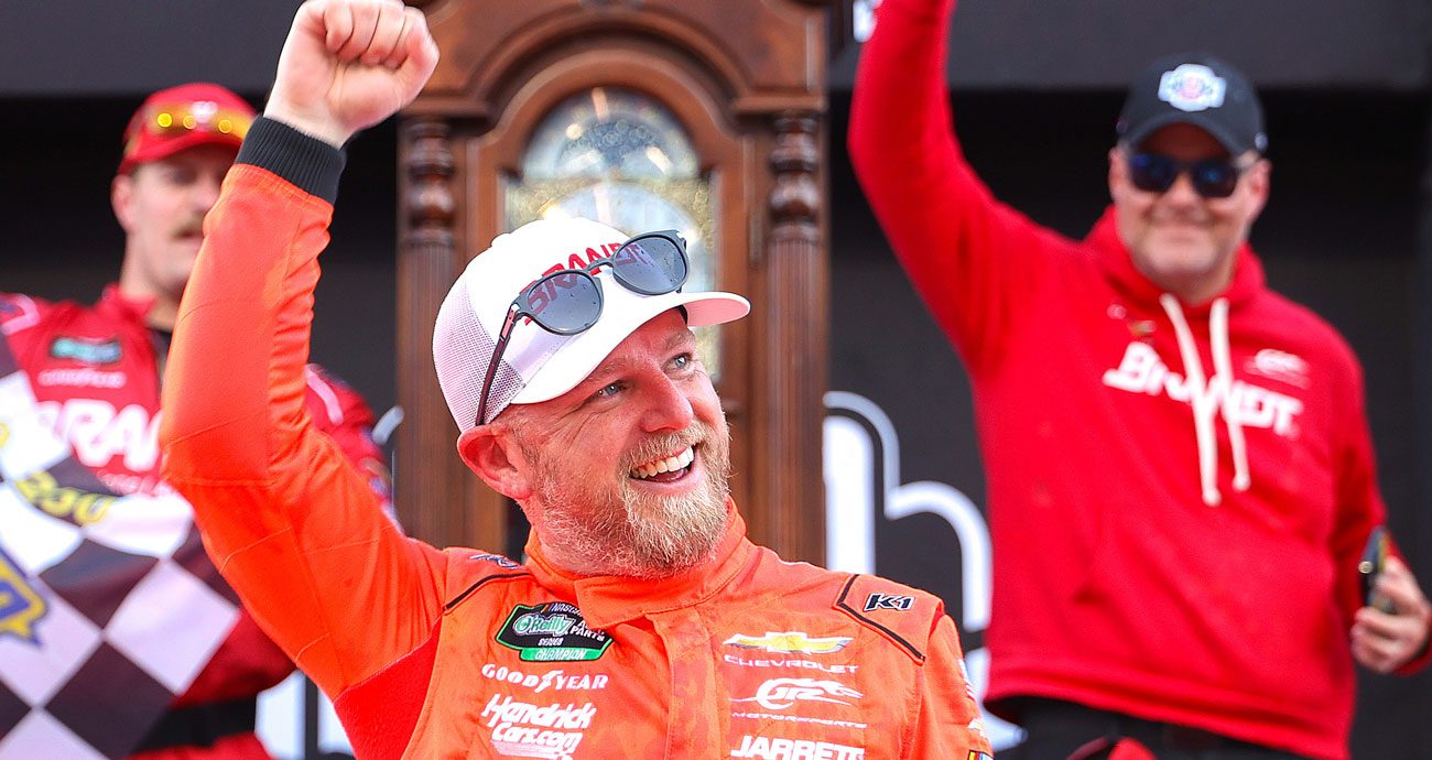 Justin Allgaier celebrates.