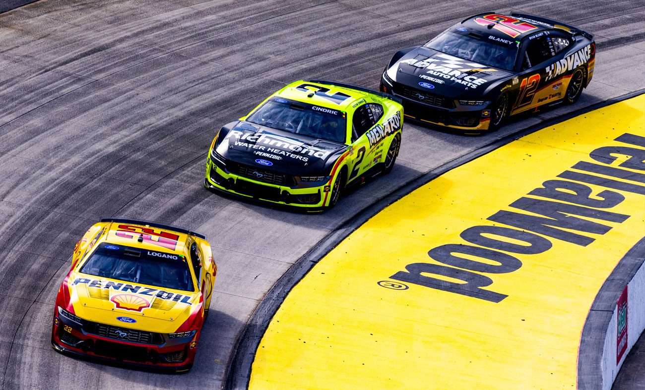 Team Penske teammates Joey Logano, Austin Cindric and Ryan Blaney race at Martinsville.