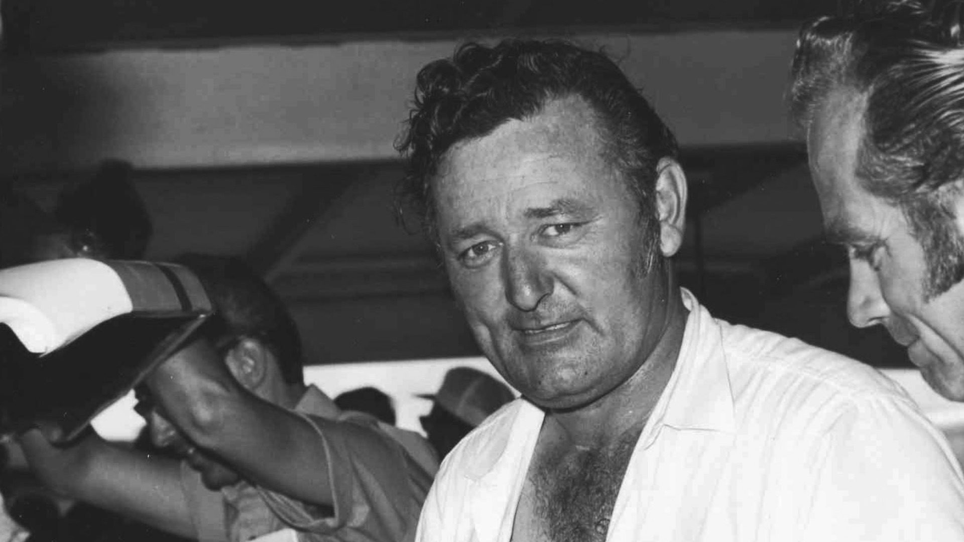 Herb Nab looks on while in Cup Series garage.