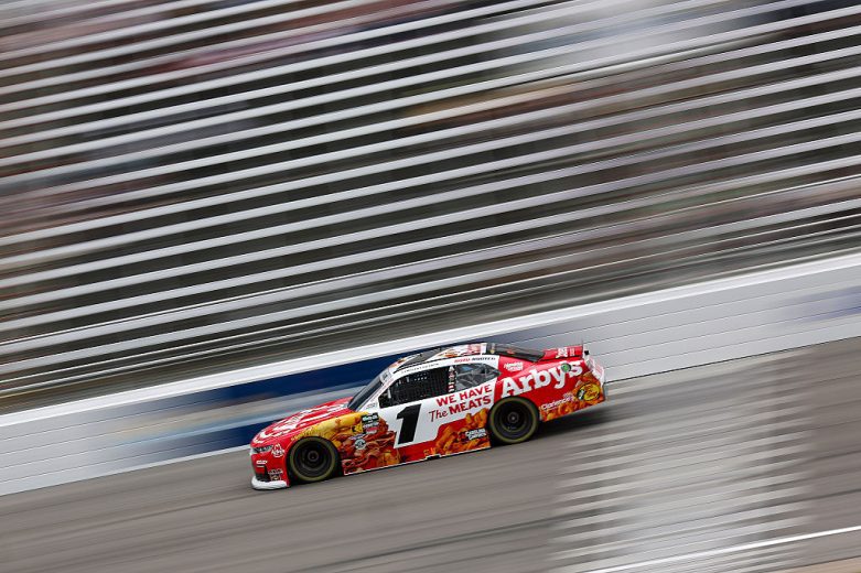 Carson Kvapil drives at Rockingham.