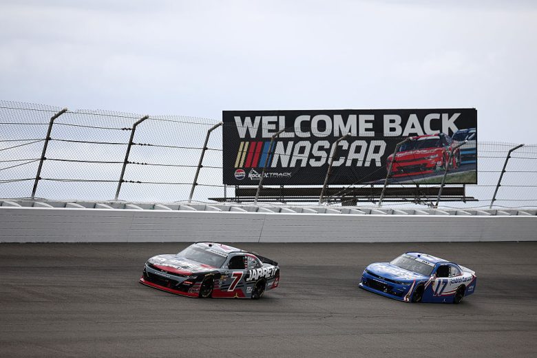 Justin Allgaier and Corey Day drive at Rockingham.