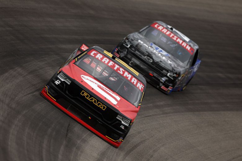 Brenden Queen and Dawson Sutton race at Rockingham.