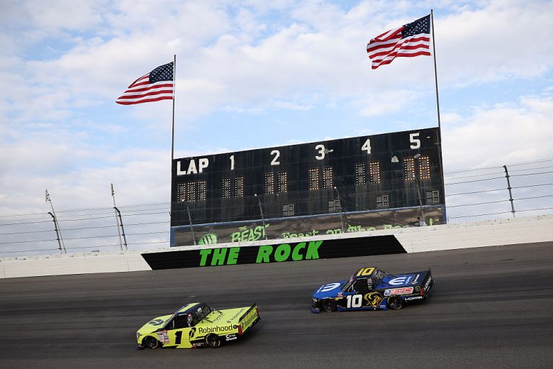 Corey Heim and Corey LaJoie race at Rockingham.