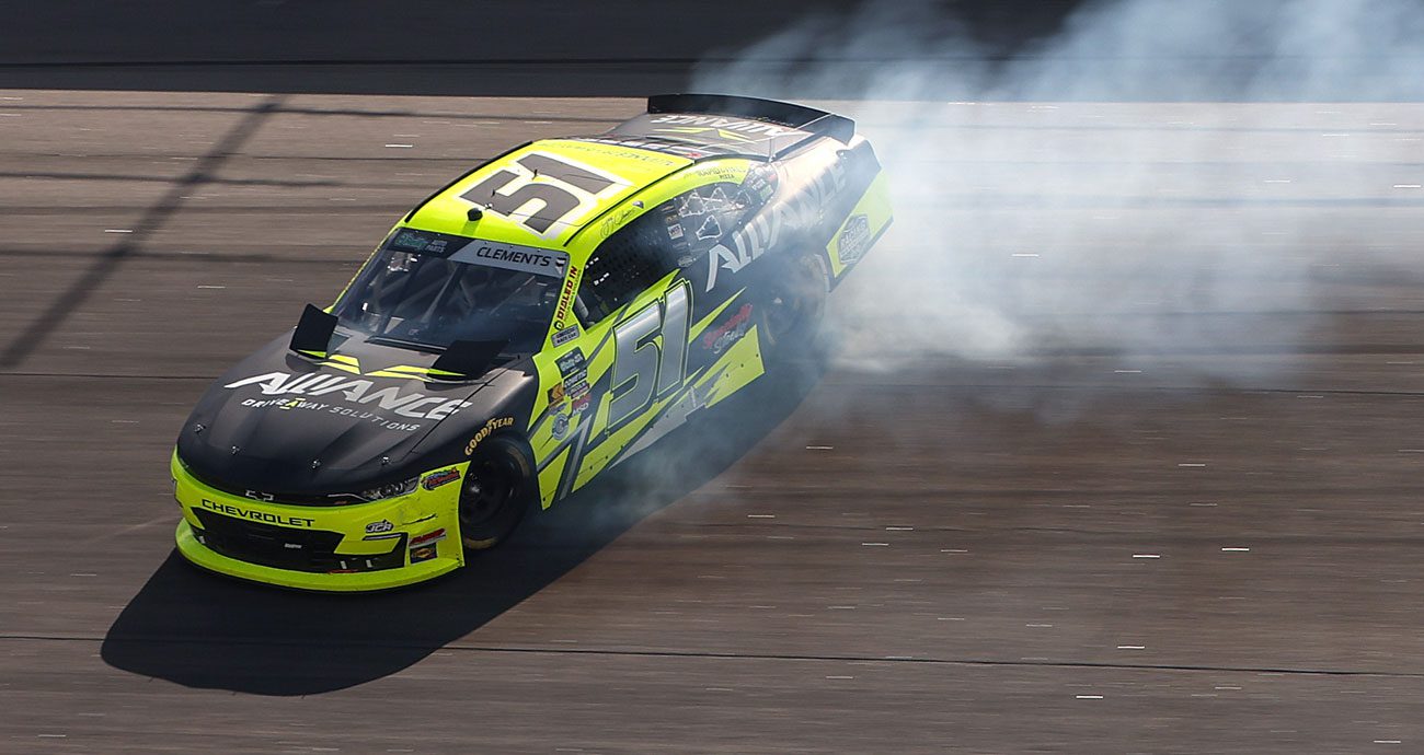 Jeremy Clements spins in the O'Reilly Rockingham race.