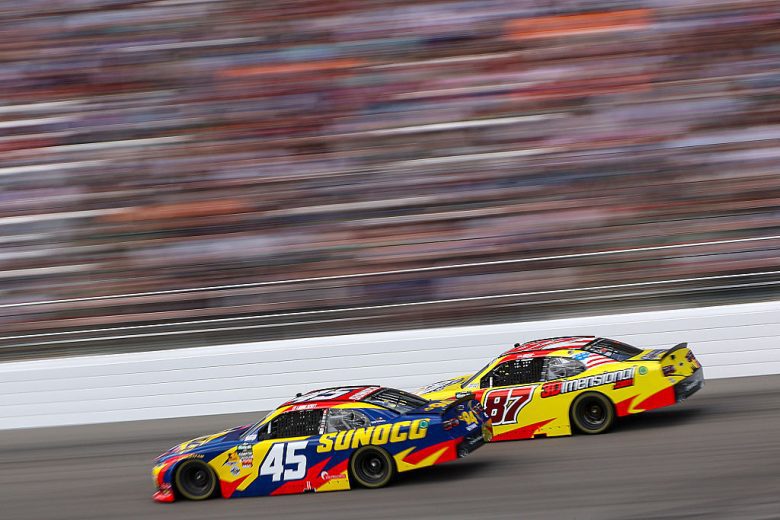 Lavar Scott and Austin Green drive at Rockingham.