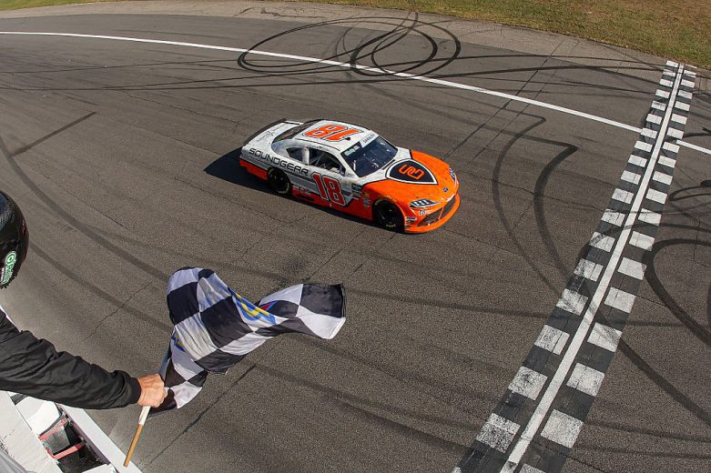 William Sawalich takes the checkered flag at Rockingham.