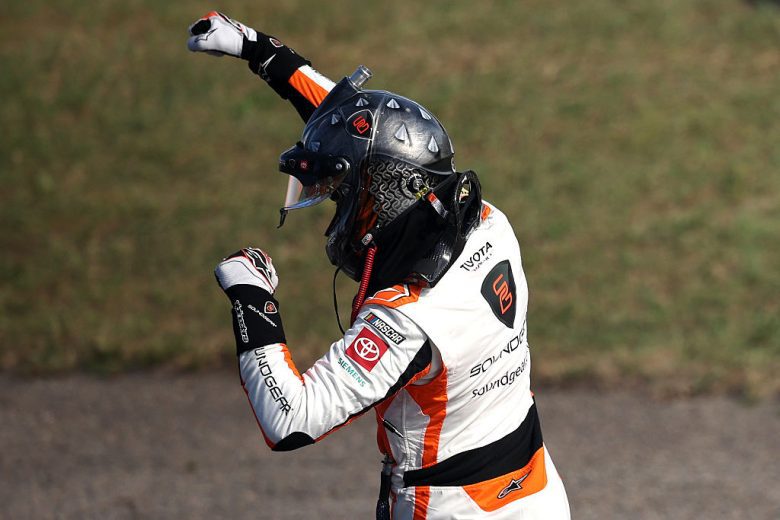 William Sawalich celebrates after winning at Rockingham.