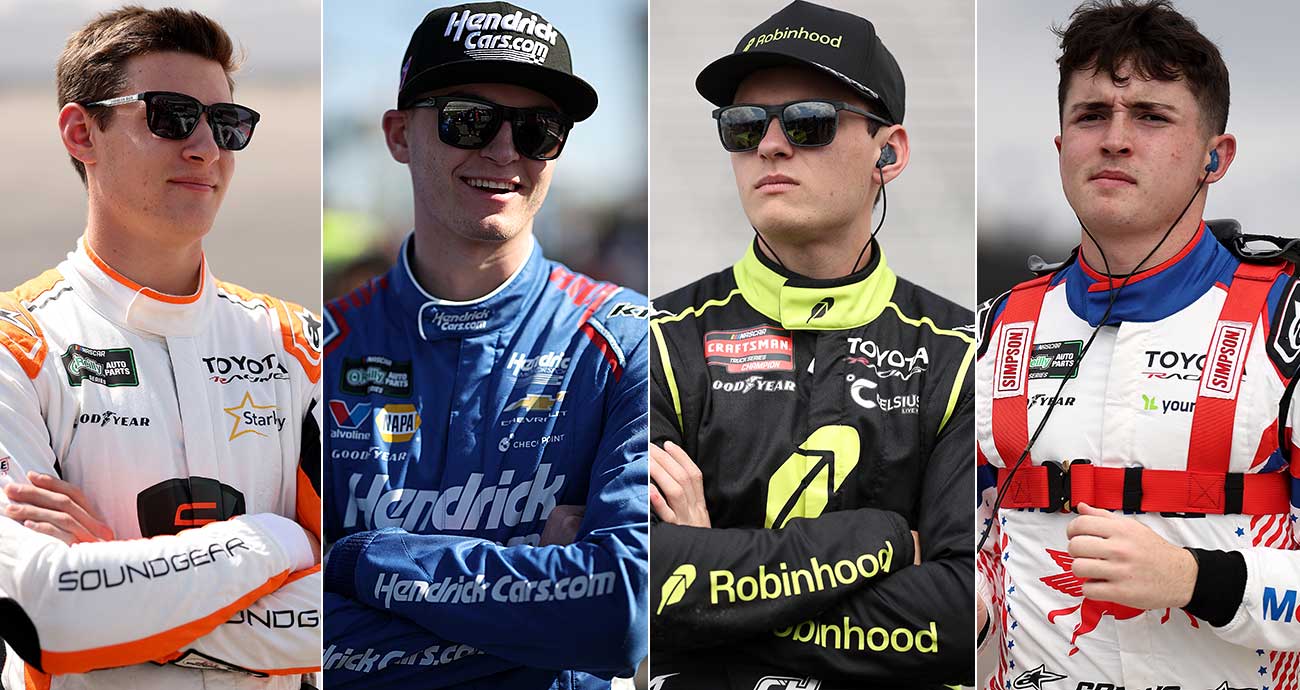 Profiles of drivers (from left) William Sawalich, Corey Day, Corey Heim, Brent Crews