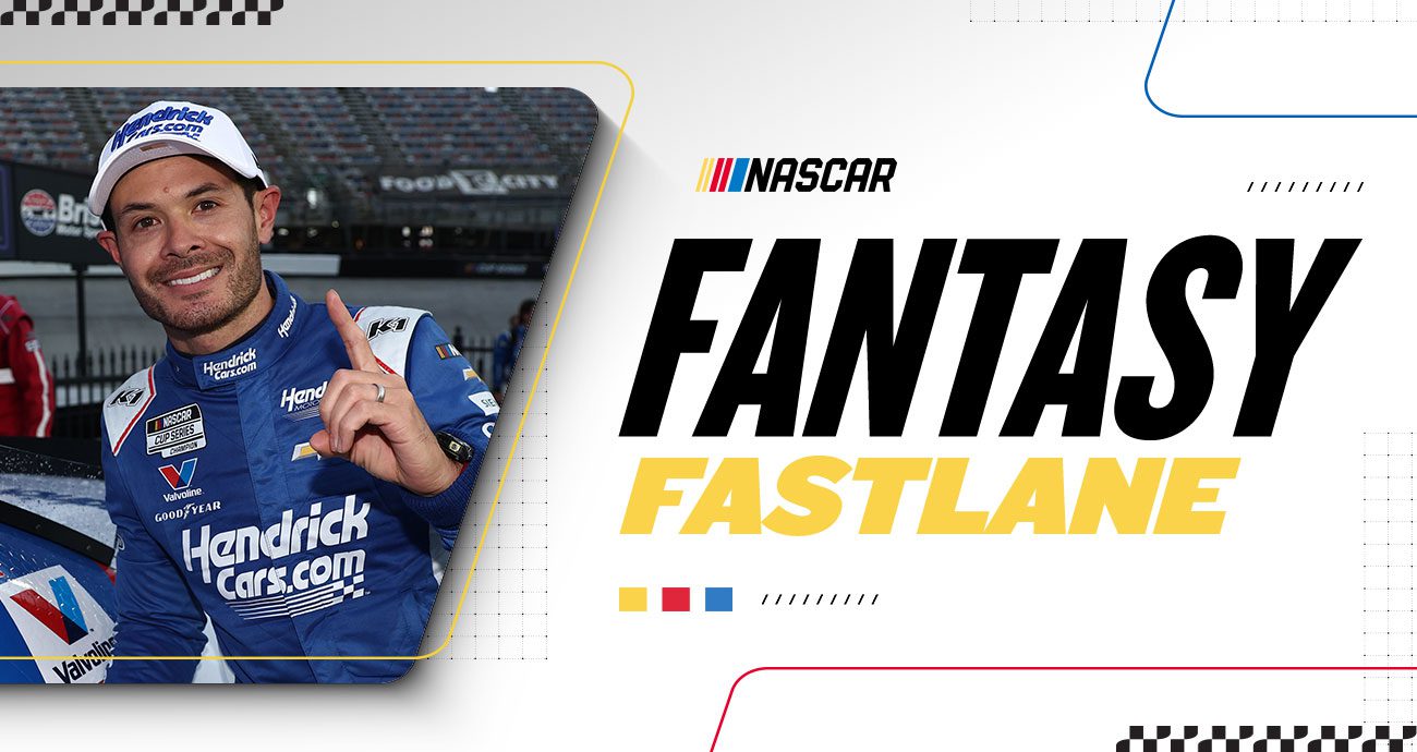 A Fantasy Fastlane graphic with Kyle Larson posing for a photo.