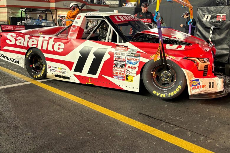 Kaden Honeycutt's wrecked truck at Bristol.