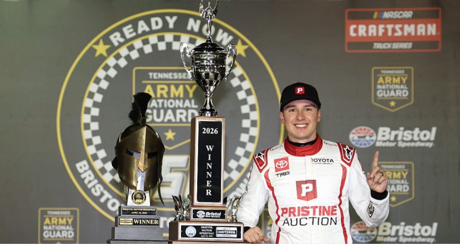 Christopher Bell celebrates in Victory Lane at Bristol.