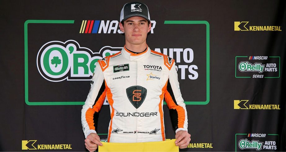 William Sawalich celebrates after winning the pole at Bristol.