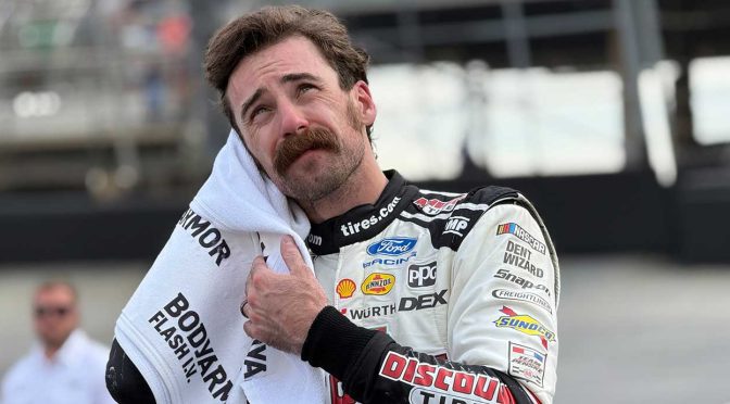 Featured Image for Ryan Blaney gets short end of OT battle with Ty Gibbs, claims runner-up finish as pit woes continue