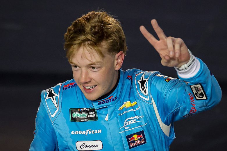 Connor Zilisch celebrates after winning at Bristol.