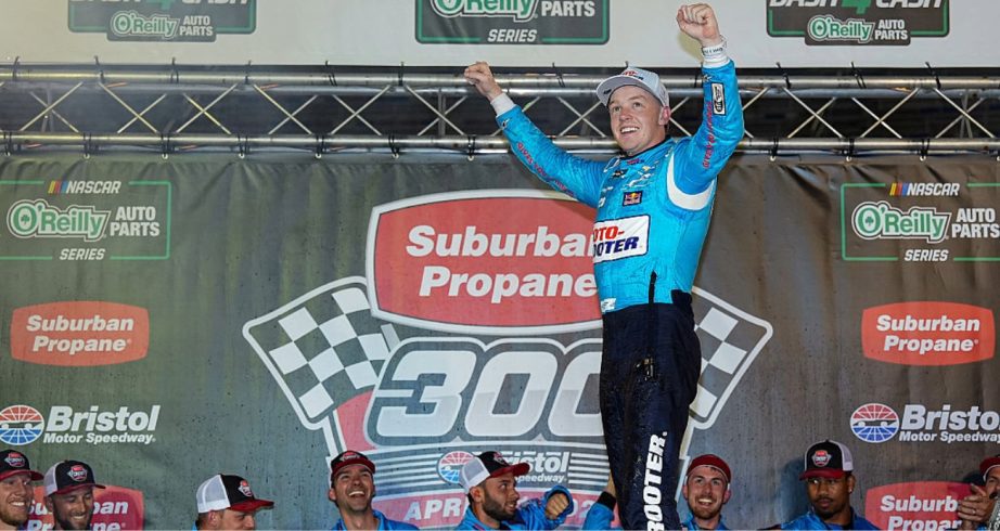 Connor Zilisch celebrates in Victory Lane at Bristol.