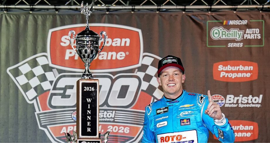 Connor Zilisch celebrates in Victory Lane at Bristol.
