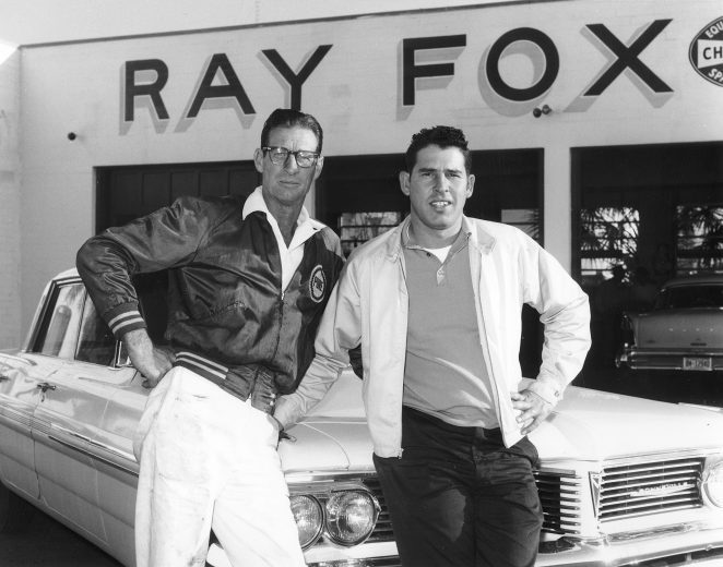 DAYTONA BEACH, FL -- 1961-62: Daytona car owner/builder Ray Fox (L) with his new driver David Pearson, who began driving for Fox in May '61 at Charlotte and gained his first-ever Cup win.