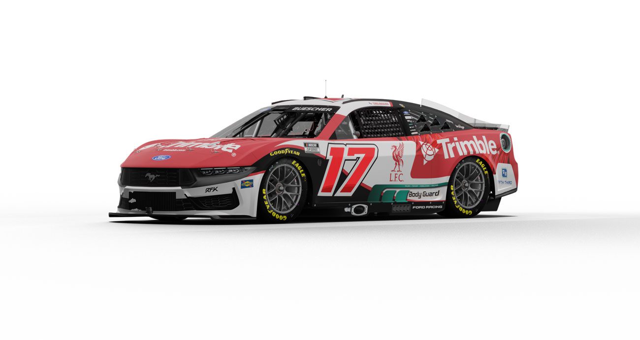 A rendering of Chris Buescher's No. 17 Trimble/Liverpool FC paint scheme.