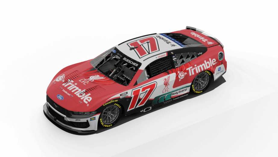 A rendering of Chris Buescher's No. 17 Trimble/Liverpool FC paint scheme.
