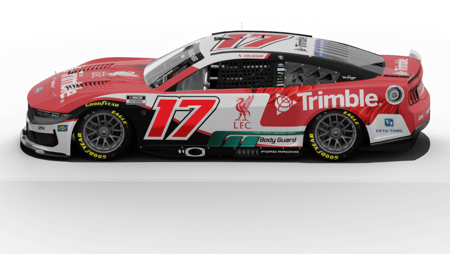 A rendering of Chris Buescher's No. 17 Trimble/Liverpool FC paint scheme.