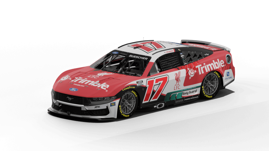 A rendering of Chris Buescher's No. 17 Trimble/Liverpool FC paint scheme.