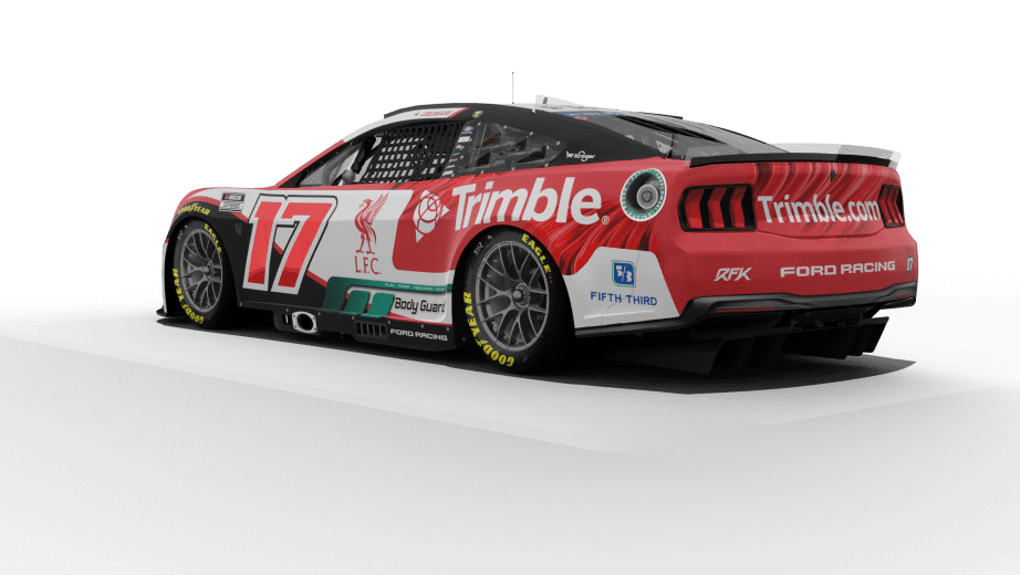 A rendering of Chris Buescher's No. 17 Trimble/Liverpool FC paint scheme.