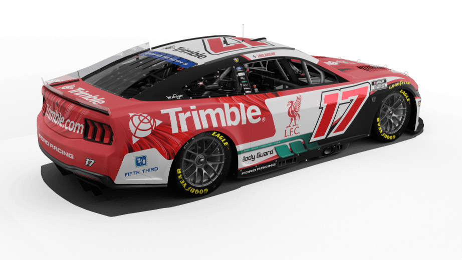 A rendering of Chris Buescher's No. 17 Trimble/Liverpool FC paint scheme.