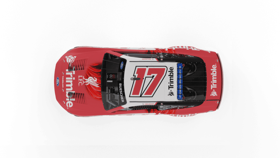 A rendering of Chris Buescher's No. 17 Trimble/Liverpool FC paint scheme.