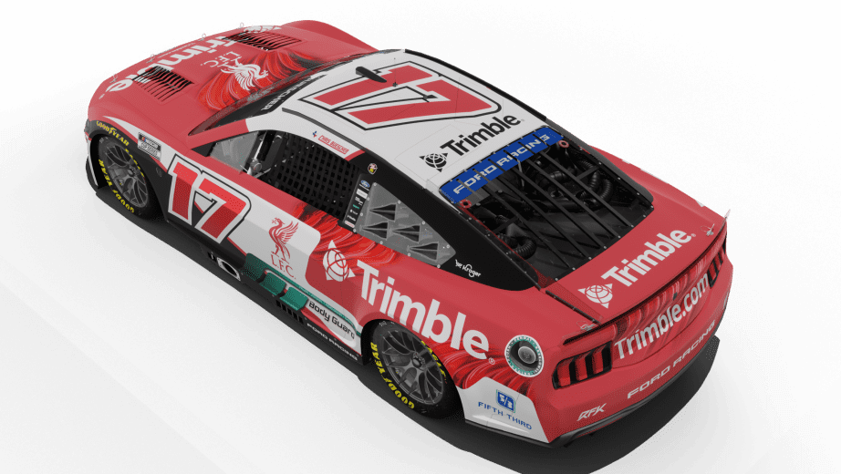 A rendering of Chris Buescher's No. 17 Trimble/Liverpool FC paint scheme.