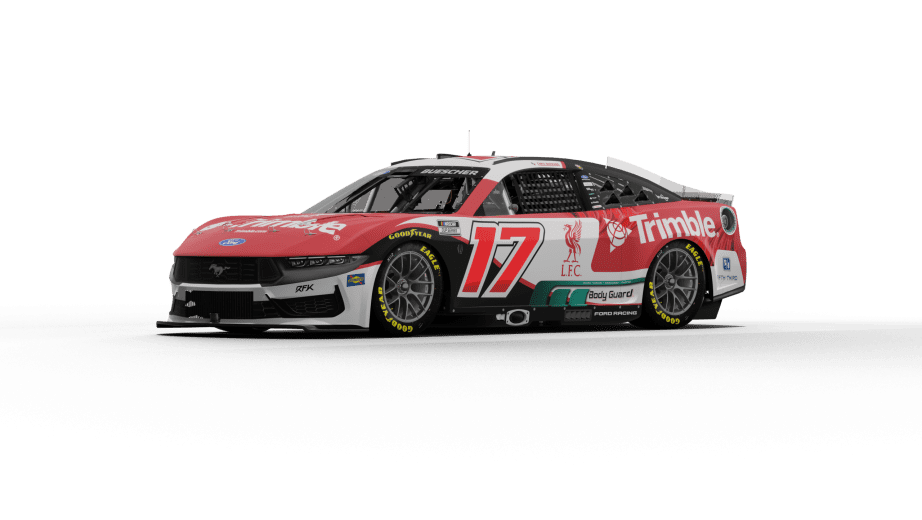 A rendering of Chris Buescher's No. 17 Trimble/Liverpool FC paint scheme.
