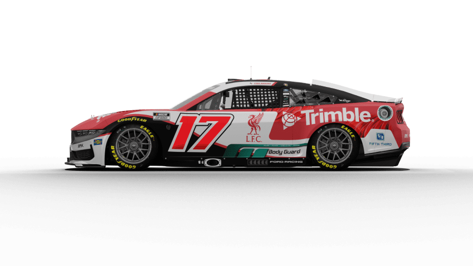 A rendering of Chris Buescher's No. 17 Trimble/Liverpool FC paint scheme.