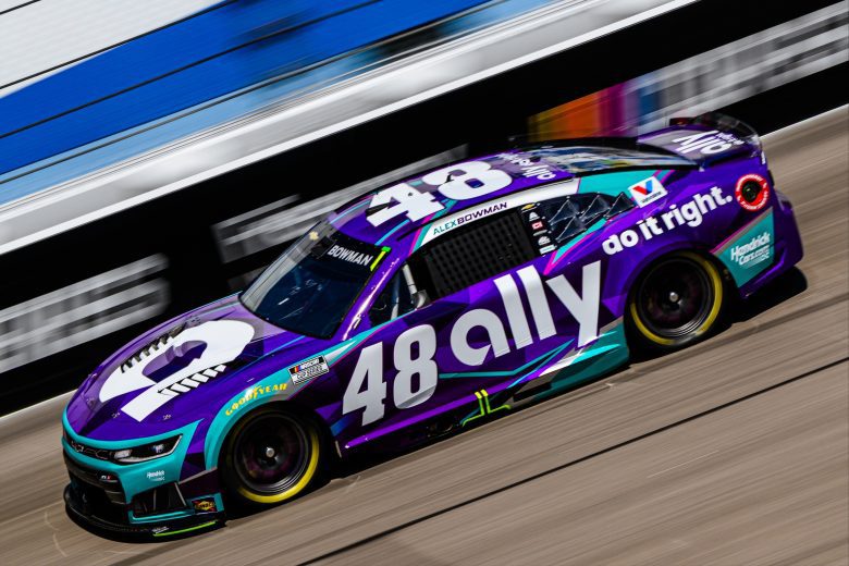 Alex Bowman drives at Kansas.