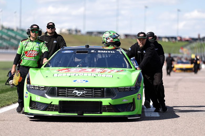 Zane Smith's car on pit road at Kansas.
