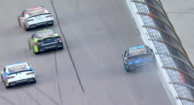 Alfredo hits the wall after tire goes down