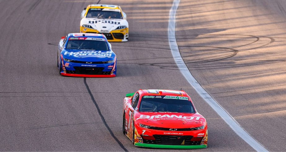Justin Allgaier, William Byron and Taylor Gray drive at Kansas.