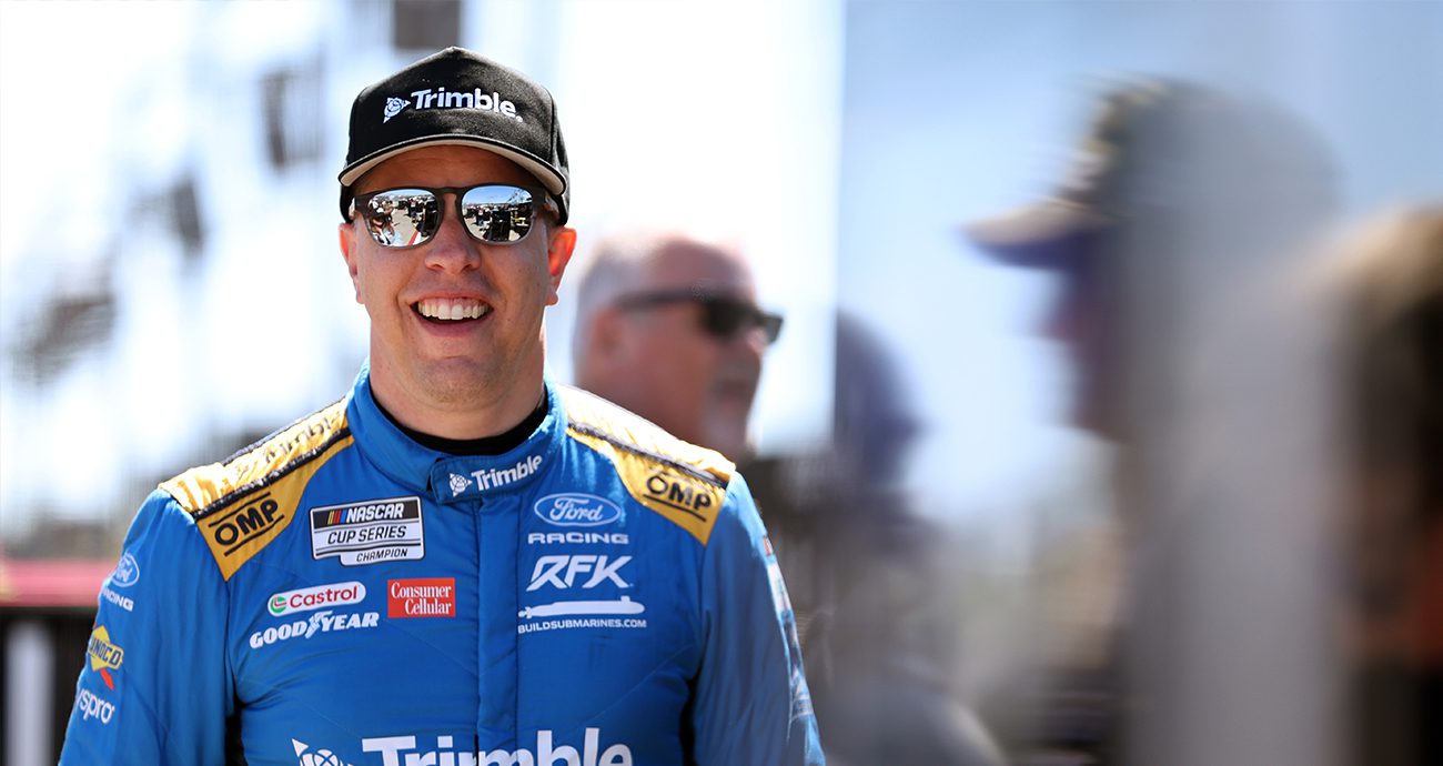 Brad Keselowski on the grid during practice for the NASCAR Cup Series race at Kansas Speedway on April 18, 2026 in Kansas City, Kansas.