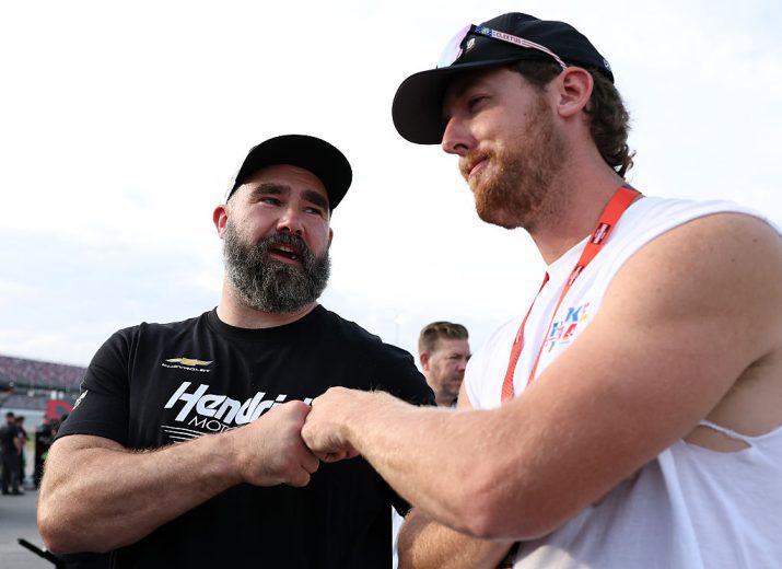 Jason Kelce and Cleetus McFarland looks on.