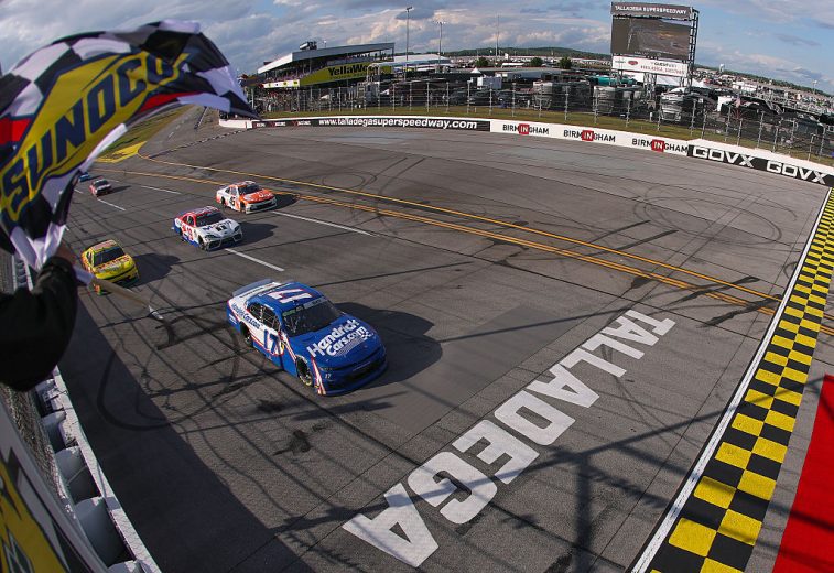 Corey Day takes the checkered flag at Talladega.