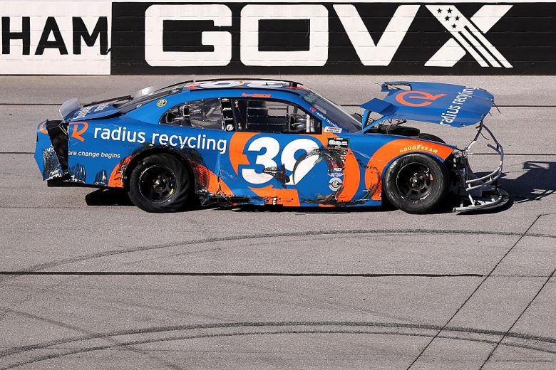 Ryan Sieg's wrecked car at Talladega.