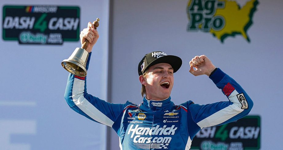 Corey Day celebrates in Victory Lane at Talladega.
