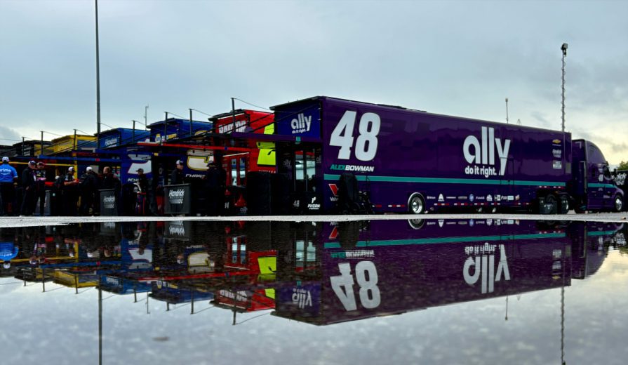 A general view of the haulers at Talladega.