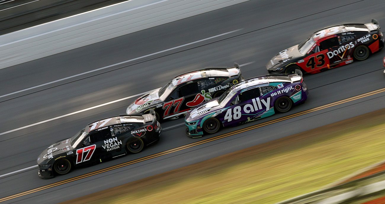 Chris Buescher, Carson Hocevar, Alex Bowman and Erik Jones race at Talladega.